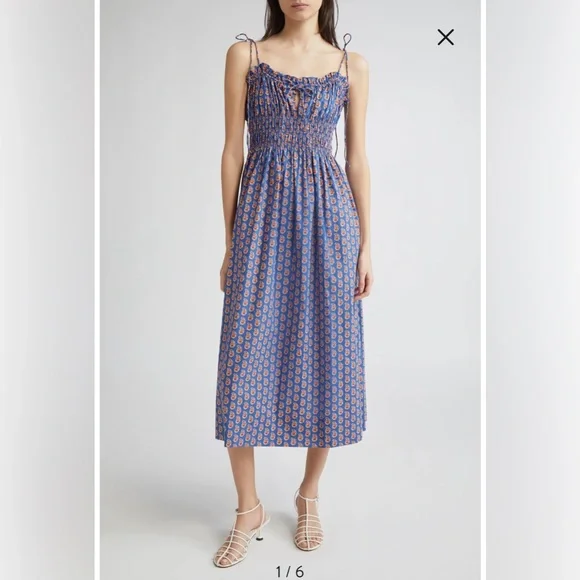 Doen Rhoda Organic Cotton Poplin Sundress Women's M Mazarine Sunrise Paisley - Picture 2 of 16